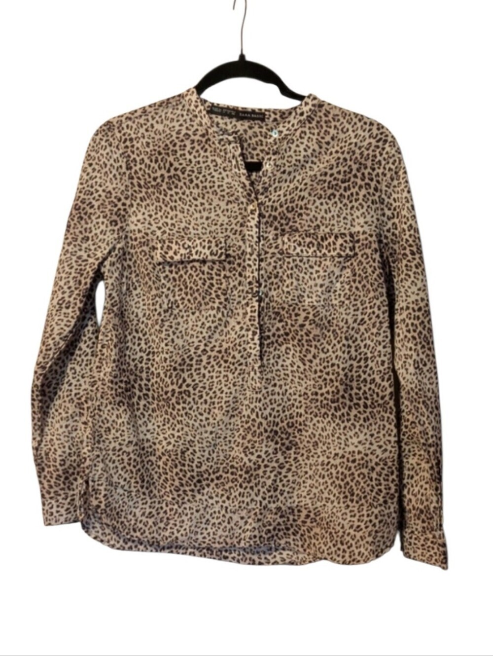 Zara Leopard Print Button-Front Blouse - Taupe & Black